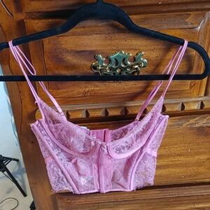 NWT Zara Pink Semi-Sheer Lacey Corset 34B